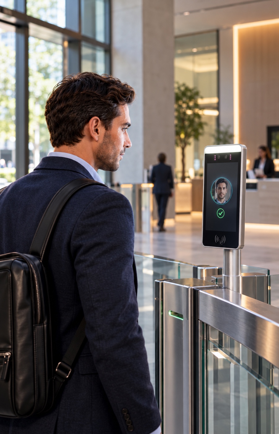 Professional using biometric access with a connected Digital Security Passport