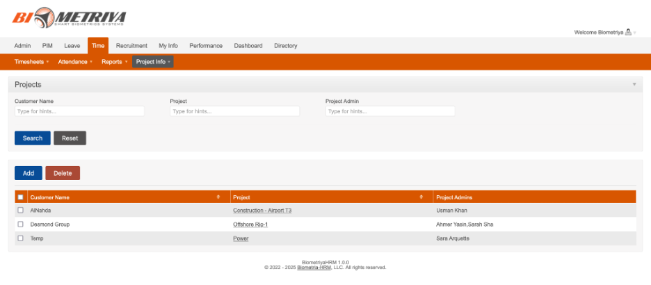 Biometriya HRM time and project management