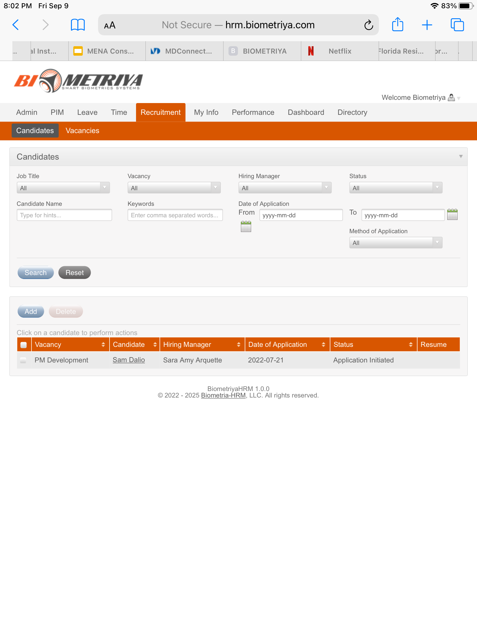 Biometriya HRM recruitment screen